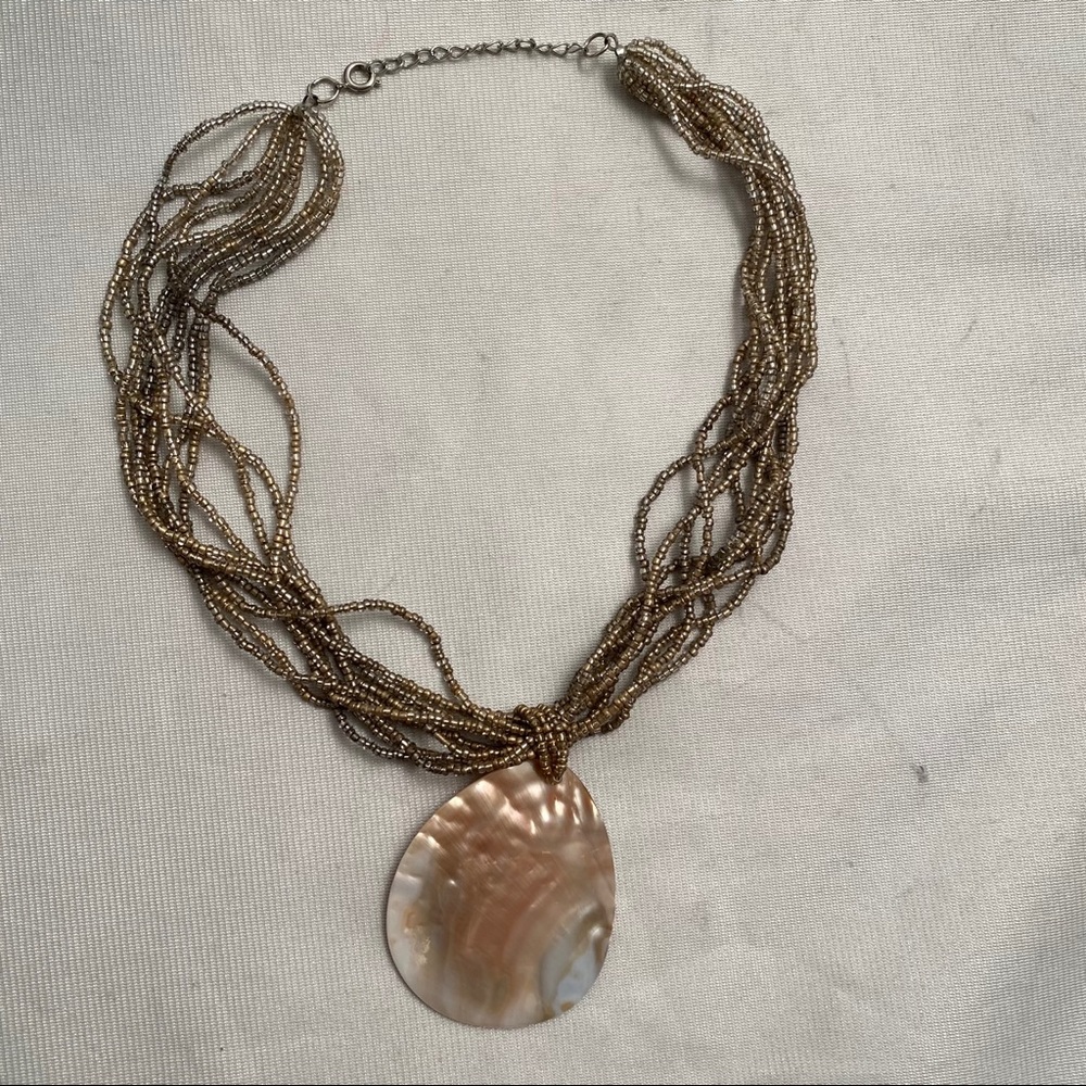 Silvery Gray Multi-Strand Beaded Shell Statement … - image 5